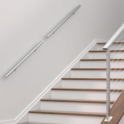 Treppenhandlauf, runder gebürsteter Wandhandlauf aus Edelstahl, Sicherheitshandlauf for Innen- und Außentreppenhandlauf aus Holz, Beton, Ziegelmauer (Size : 24.5ft/747cm(5 section))