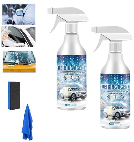 Deicer Spray for Car Windshield, Auto Windshield Deicing Spray, De-Icer Spray, Ice Remover Melting Spray Multi-Purpose Melters Winter Car Essentials for Fast Removing Snow, Ice and Frost (2 PCS)