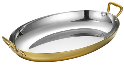 4 Tamaños Oval Paellera, Acero Inoxidable Paellera Española Sin Palo Paellera Paella Batería De Cocina Con Doble Asa Para Hogares O Restaurantes, 40cm, Gold