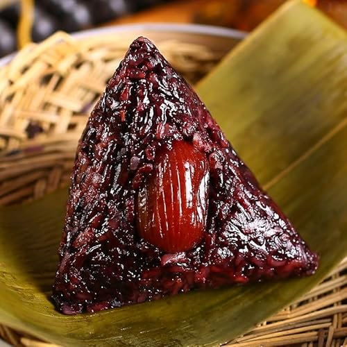 Black rice honey dates＆bean paste Zongzi, Duanwu sweet Zongzi, nutritious purple Glutinous rice cakes, traditional hand-made cakes, Chinese snacks, dumplings, dessert (Sweet jujube filling,6 pcs)