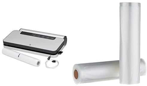 WMF Lono Vakuumiergerät 90 W, Folienschweißgerät mit abnehmbarer Folienbox & Amazon Basics 22 cm x 500 cm, 2 Rollen für Vakuumierer, Kunststoff, Klar