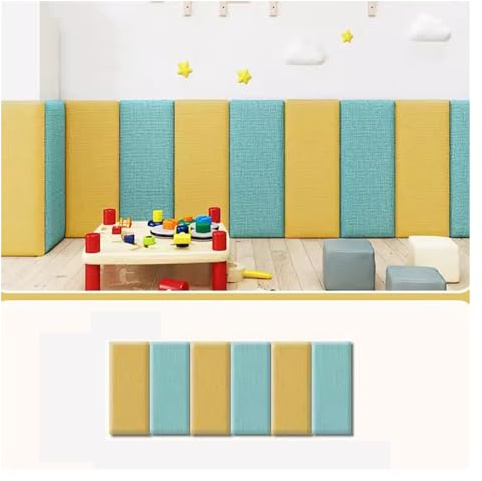 XILYZMO Suave Relleno Tapizado, Lino Ajustable Cabecera Cama, Reutilizable Retirable Acolchado Paneles Pared, 3cm Tapizado Anti Choques Almohadón para Dormitorio (Color : Yellow+Basket, Tamaño : 50x