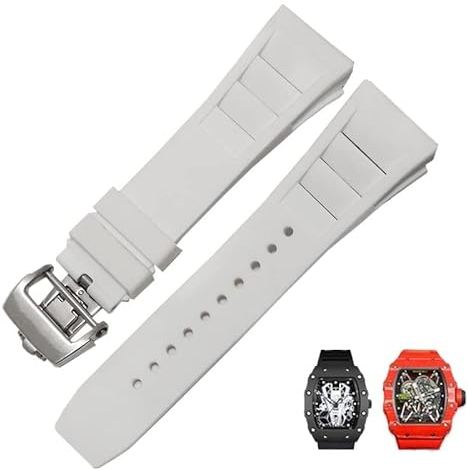ORKDFJ Gummi-Silikon-Uhrenarmband für Richard Mille RM011-Serie, Silikonband, Zubehör, Herren-Uhrenarmband, 25–20 mm, 25mm Black Buckle, Achat