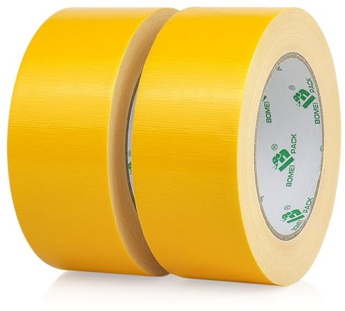BOMEI PACK 2 Packs Yellow Duct Tape 230mic thick Reinforced Cloth Gaffer Tape 48mm x 30Y Waterproofs for Pipeline duct Repairing Heavy duty Moving Boxes Sealing Bundling Strapping labeling