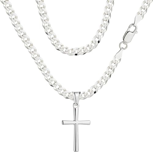 AMAR PRAGNA Chaîne en Argent 925 Avec Croix Pour Homme - Gourmette, Bijoux Royaux, Qualité Italienne - 45 cm, Argent Sterling