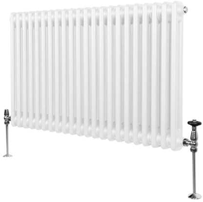 Radiador Tradicional Horizontal de 2 columnas 600mm x 1012mm | Blanco | Acero | Montado en pared | Kit de fijación y soportes + Cepillo de limpieza GRATIS | Calefacción estufa calefactor