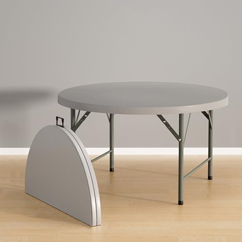 TRUNXUCL Runder Campingtisch Klappbar, Tragbarer Picknicktisch, Campingtisch mit Griff, Einfach zu Verstauen, Grilltisch für Essen, Picknick und Party(Color:Grau,Size:122cm/48in)