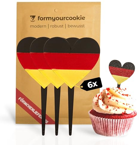 6 Stück Cupcake Fähnchen Deutschland Flaggen Herz Tortendekoration Fußball EURO Dekoration Fußballparty EM Cocktail Fahne Geschenke Fußballfans Mottoparty Kuchen Topper Muffin Deko