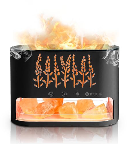 MULIN 2-in-1 difusor aceites Esenciales& Lámpara de Sal del Himalaya Natural, humidificador aceites Esenciales con 7 Color,Silencioso, Apagado Automático,para Oficina SPA Dormitorio.Negro
