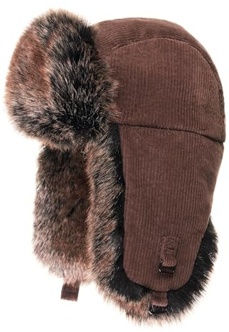 Futrzane Trappermütze aus Cord - Ushanka Damen - Winter Mütze mit Ohrenklappen (L, Braun - Braun Siberian)