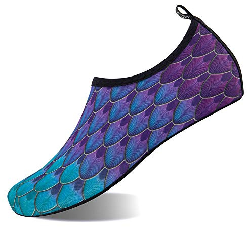 HMIYA Chaussures de bain, chaussures de plage, chaussures aquatiques, chaussures de natation, chaussures de surf, chaussures pieds nus, pour homme et femme, écailles de poisson bleues, 42/43 EU