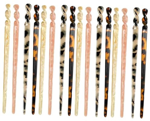 FRCOLOR 16pcs Tortoise Shell Hair Sticks Acetate Bobby Pins for Girls Festival Hair Bun Styling Tools