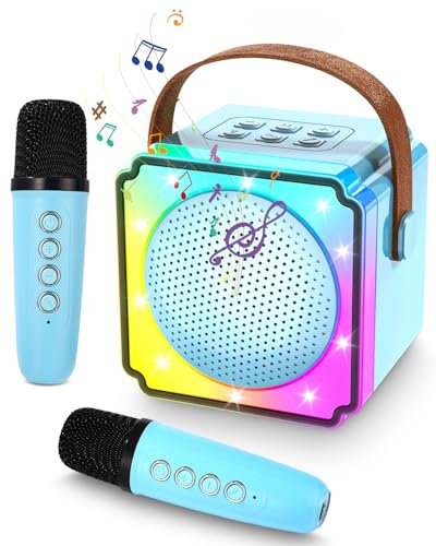 Karaoke per Bambini con 2 Microfoni Senza Fili Bluetooth, Macchina Karaoke Portatile con Luce LED ed Effetti di Cambio Voce, Regalo Bambina 3-12 Anni, Ragazzi e Ragazze