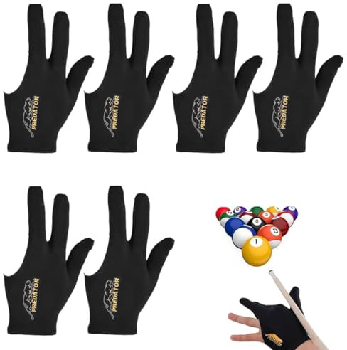 XPEX 6 Stück Billardhandschuhe, 3-Finger-Design, professionelle Snooker-Handschuhe, Unisex, ausziehbar, Billardzubehör (schwarz)