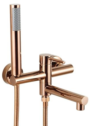 Grifo Mezclador para Bañera Grifo de Bañera En Oro Rosa con Ducha Grifo Mezclador de Bañera de Latón Mezclador Monomando con Caño Giratorio de 90° Grifo Bañera Y Ducha Monomando