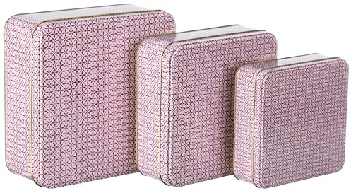 Brandsseller 3er Set Keksdose Rosa/Pink Eckig Weihnachtsdose Plätzchendose Gebäckdose Aufbewahrungsdose Metall