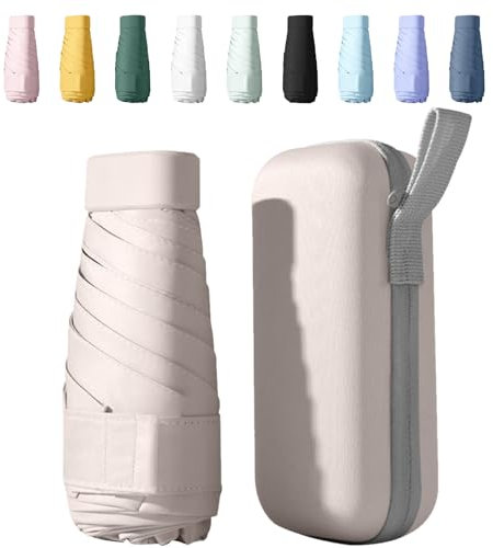Ombrello Piccolo Tascabile Da Viaggio - Mini Compatto Anti-UV Per Pioggia e Sole - Da Donna (Beige)