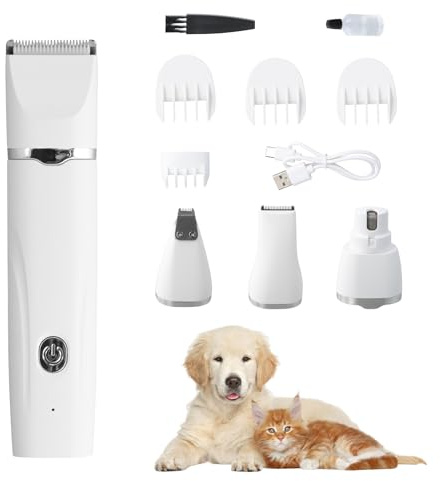 Focenat Cortapelos para Perros y Gatos, 4 en 1 Maquina de Cortar Pelo Perros, Cortadora Profesional Mascotas, Recargable,con Cable USB, 2 Velocidades, para Perros Gatos de Tamaño Pequeño
