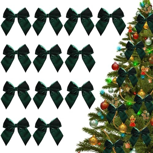 Nœuds pour sapin de Noël, 12 pièces nœuds de Noël en velours, nœuds pour sapin de Noël, nœuds rouges de Noël, nœuds pour sapin de Noël, nœuds en velours pour décoration de sapin de Noël (Vert)