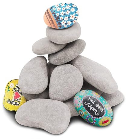 Pietre Piatte e Ciottoli da Dipingere - 10 Pezzi di Rocce Naturali Decorative per Acquario e Giardino