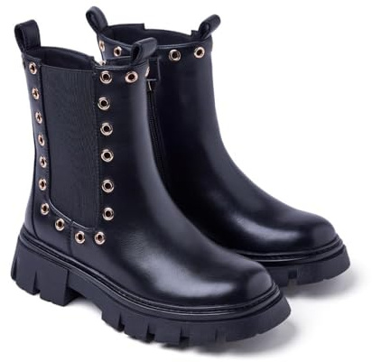 Gioseppo, Modelo DENHAM. Botas tipo chelsea con ollados. Suela tipo track. Cuentan con plantilla acolchada, elástico en el lateral externo y cremallera interna