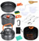 USHOP Camping Kochgeschirr Set,Camping Geschirr Set 15 pcs,2-3 Personen Outdoor Kochgeschirr Set mit Camping Topf,Camping Bratpfanne und Teekannen,Aluminium,für Camping Outdoor Kochen Wandern Reisen