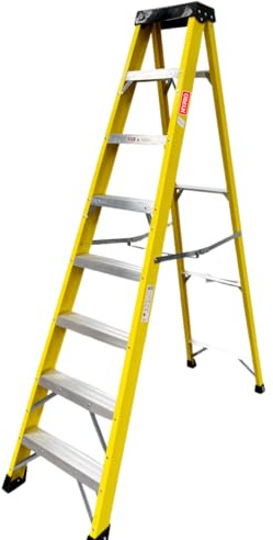 8 Tread Heavy Duty Fibreglass Steps Ladder | Electricians Swingback Steps GRP Step Ladder 30,000v I Fibreglass Swingback Step Ladders | Foldable,