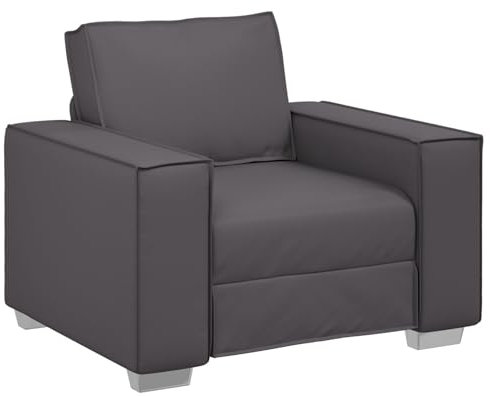 vidaXL Grauer Kunstleder Sessel im modernen Stil mit gepolstertem Kissen für Büro und Wohnzimmer. Pflegeleicht und 59cm breit – EIN bequemer Stuhl für Dein Zuhause.
