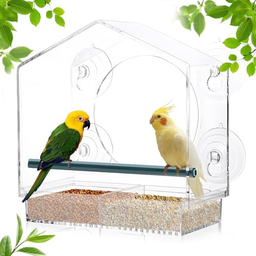 Window Bird Feeder with 4 Strong Suction Cups, Acrylic Clear Feeder Bird House for Window, Window Feeder with Removable Seed Tray for Small Birds Only, 1 Pack