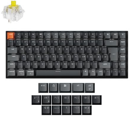 Keychron K2 QMK Version 3 drahtlose Mechanische Tastatur - DE-ISO 75% Compact Layout, Bluetooth/Kabel Weiße Backlit Super Banana-Schalter für Mac/Windows/Linux