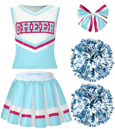 Spooktacular Creations Halloween-Cheerleader-Kostüm für Mädchen, blaues Cheerleader-Uniform-Set, süßes Cheerleader-Outfit mit Accessoires für Halloween-Verkleidung, High-School-Mottoparty