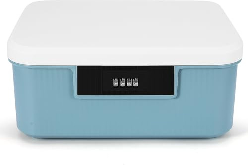 Lockable Medicine Box with 4-Digit Combination Lock, Removable Tray, Blue | Privacy storage container for medicines and personal items, suitable for home, school or office, 26 x 22 x 12 cm