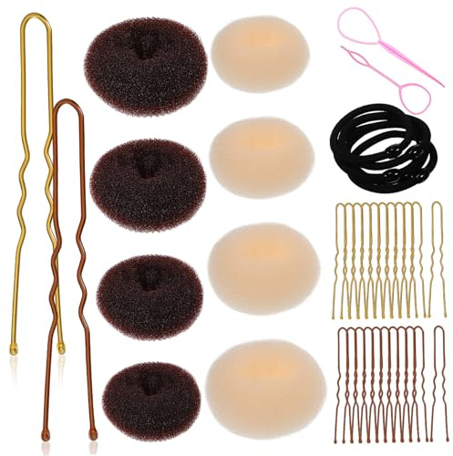 PACKOVE Hair Bun Maker Donut Bun Kit for Women Donuts U-pins Hair Ties Pink Styling Tools for Making at Home