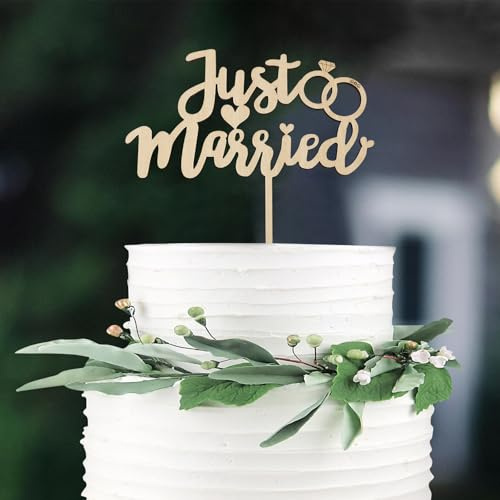 GoldRock Just Married Deko Cake Topper Hochzeit,Holz Tortendeko Hochzeit,Just Married Hochzeitstorte Deko,Tortenstecker Hochzeiten,Tortentopper Hochzeitstorte,Hochzeitsdeko Torte für Verlobung,Wedding