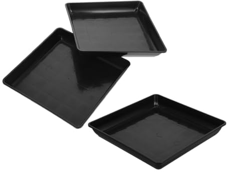 UKCOCO Lot de 3 Plateaux Rectangulaires pour Plantes en Polypropylène Noir 40 Cm, Soucoupes pour Pots de Fleurs D'intérieur et Extérieur, Bac de Récupération d'eau Anti-Fuite pour Balcon