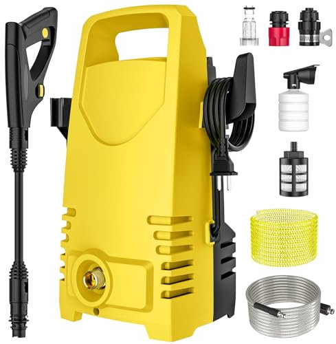 Hidrolimpiadora de Alta Presión 1000W, 50 Bares Limpiadora Alta Presion, Caudal de 5.0 L/min, Boquilla Ajustable 0-160°, Manguera de Salida de 10 m, para Hogar, Jardín y Coche