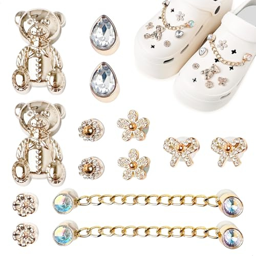 mongtsamz 14 Stück Charms, Anstecker Farbiger Diamond, Schuhanstecker croc Pins Ketten-Charm, Kleiner Bär Croc Stecker Set für Mädchen, Jungen, Frauen, Kinder DIY Schuh charms