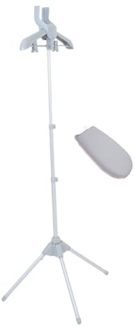 Yardenfun Percha de Ropa Ajustable Telescópica de Vapor Plegable, Rejilla Metálica Gris, Plancha de Mano, para Planchado Vertical en Hogar, Set Completo Soporte y Tabla de Vapor