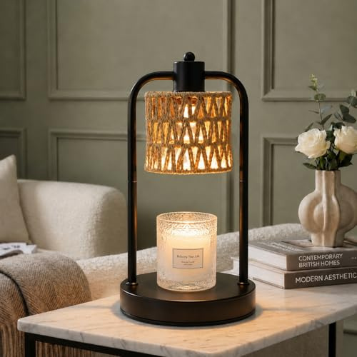 Hemp Rope Candle Warmer Lamp with Timer Dimmer: Home Decor Birthday Gift | Metal Base, Flameless Design, with 2 Bulbs, Present for Her Women Mum Friend Daughter, New House Warming Gifts