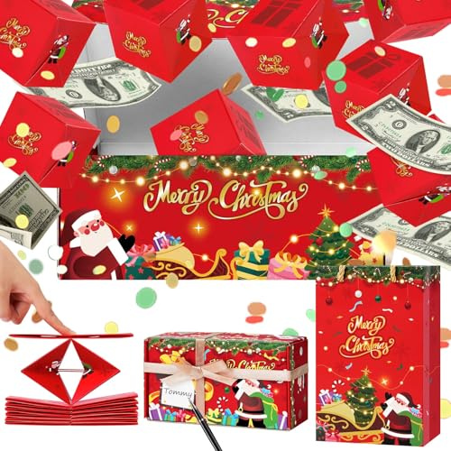 WERNNSAI Red Christmas Explosion Gift Box - Christmas Surprise Gift Boxes with Confetti Money Folding Santa Pop Up Exploding Gift Boxes for Kids Women Men Xmas Birthday Party Supplies 8 Bounces