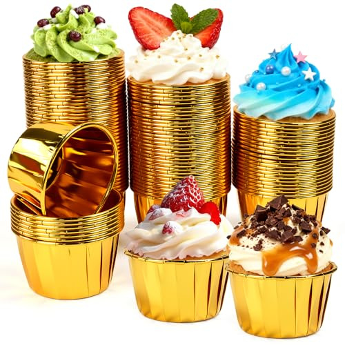 WEFHEF 100 Pcs Caissette Muffins Papier, Moule Cupcake Papier Résistant à l'Huile, Caissettes de Pâtisserie Anti-adhésif, Petite Caissette Cupcake Cuisson, pour Mariage Anniversaire Fête, Or
