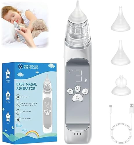 Mouche Bébé Électrique 3 Niveaux D'aspiration Portable Et Rechargeable Lumière Apaisante Et Fonction Musicale Mouche Pour Enfants (Bleu)