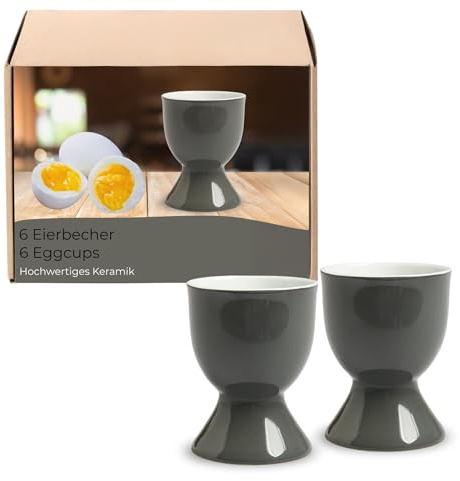 Eierbecher 6er Set in Grau aus Keramik - Spülmaschinenfeste Eierhalter für Frühstückstisch