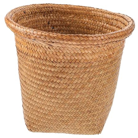 ABOOFAN Corbeille Tissée Paille Panier Rangement Poubelle Bureau Petite pour Papier Tissus et Déchets Design Unique et Pratique pour Salle de Bain et Bureau Couleur Couleur Aléatoire