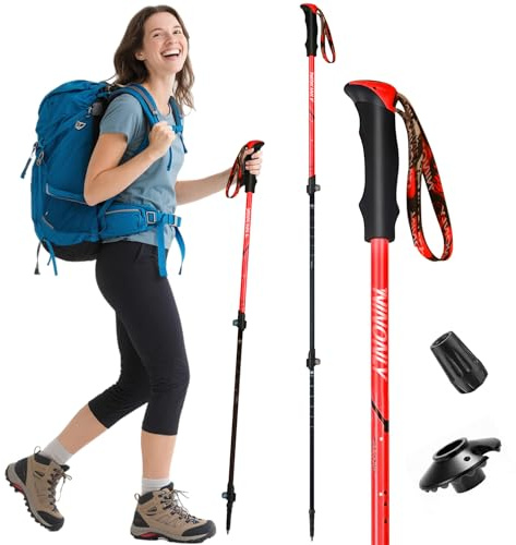 Ninonly Bastón de Trekking Plegable de Carbono, 1 Pieza Bastón de Senderismo Telescopico para Hombres y Mujeres, Extensible Senderismo Accesorios Ligeros con 3 Puntas Carga 150kg para Caminar Montaña