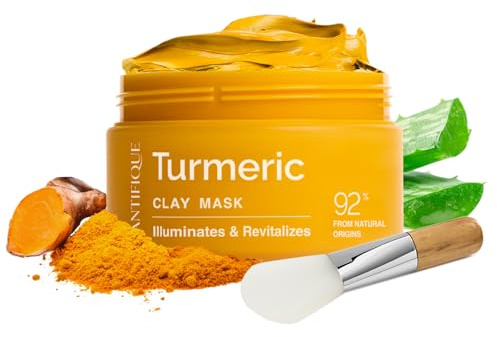 PLANTIFIQUE Mascarilla Facial Coreana de Arcilla con Cúrcuma y Vitamina C – Combate Manchas Oscuras, Refina Poros, Hidrata y Calma – Turmeric Clay Mask – Incluye Espátula, 110g / 3.88 oz