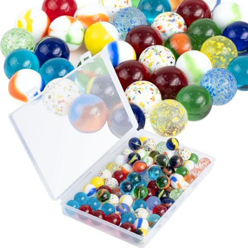 TEUYOE 80 Pieces Glass Marbles, 16mm Colorful Marbles with Transparent Box for Vase Decoration, DIY Craft Materials, and All Kinds of Marble Games