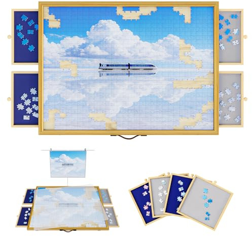 1500 Pcs Adjustable Jigsaw Puzzle Board with 4 Drawers and Cover, Portable Puzzle Table, Frame for Wall Art Display 33.3x24.1