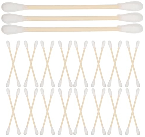 FRCOLOR 100stücke Doppelseitige Wattestäbchen mit Holzgriffen Ersatz-wattestäbchen für Ohrreinigung und Make-up-entfernung Sanftes Bambusmaterial