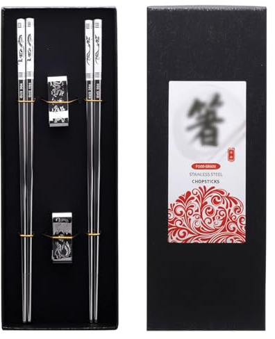 2er Edelstahl Essstäbchen, Chinesische Stäbchen, Spülmaschinenfest, mit Aufbewahrungsbox, Ideal für Sushi und Asiatisches Essen